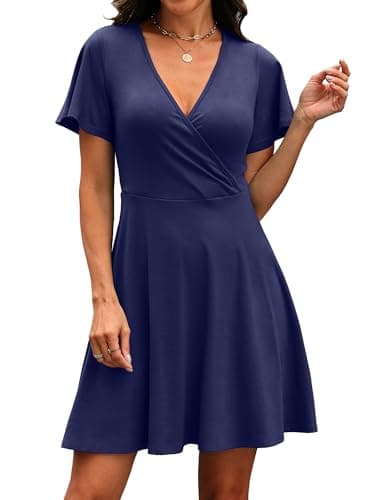 RUMIA Casual Dresses for Women Brunch Sundresses Summer Spring Clothes Knee Length Dress Navyblue S - Thumbnail 3