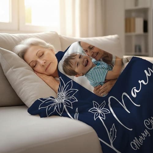 Sparklove Ships Next Day, Custom Blanket with Picture Text for Mom, Personalized Christmas Birthday Blanket with Name Birth Month Flowers, Customize Photo Throw Blankets for Adults, Grandma - Thumbnail 6