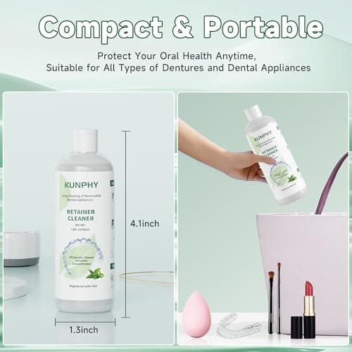 KUNPHY Ultrasonic Retainer Cleaner Solution Concentrate-Professional Cleaning of Retainers, Denture, Invisible Aligners, Mouth Guards, Night Guards, Remove Odors, Discoloration & Stains 1.8 oz(Mint) - Thumbnail 5