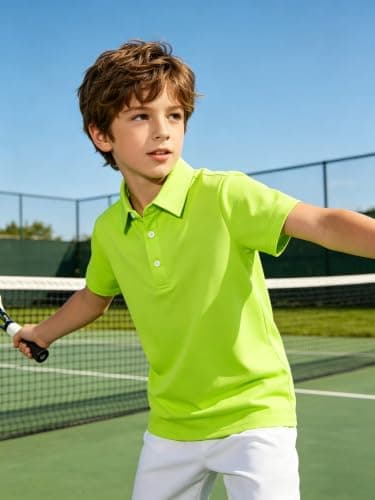 Cozople Boys Polo Shirts Short Sleeve Slim Fit Golf Shirts Moisture Wicking Athletic Casual Kids School Uniform，Neon Green，Size 9-10 - Thumbnail 2