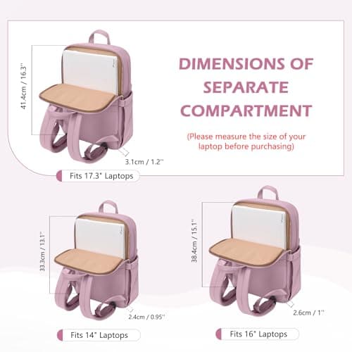 GOLF QUALITY Slim Laptop Backpack for Women, Lightweight Business Backpack for Women Computer Bag Purse for Commuting, Fit 17.3 Inch, Pink Purple - Thumbnail 5