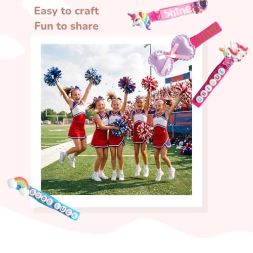 Cheer Pins Spirit Clip Kit 80 Colored Wooden Clothes Pins 200 Mini Charms Bows Gem Stickers 300 Letter Beads Pens and Disposable Tablecloth Cheer Pin Decor for Cheerleading Backpack Ribbon Gift Bulk - Thumbnail 5