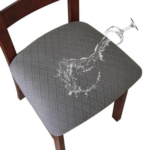 Genina Waterproof Seat Covers for Dining Room Chairs Covers Dining Chair Cover Kitchen Chair Covers (Dark Gray, 4 Pcs) - Image 1
