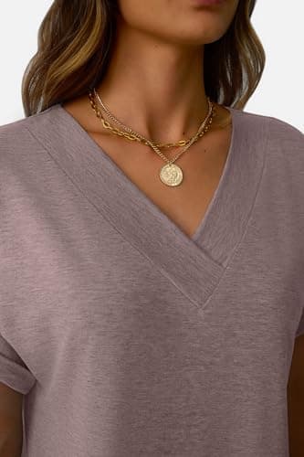 GKBK Womens Short Sleeve T Shirts V Neck Loose Fit Shirts Summer Casual Basic Tee Tops Gray Purple M - Thumbnail 3