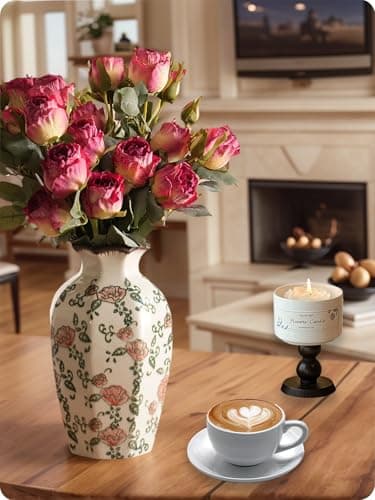 SJIE Vintage Ceramic Vase - 9 Inch Hand-Painted Roses with Ice Crackle Glaze Finish, American Farmhouse Style Pitcher Vase for Home Decor, Centerpiece, Shelf, Table, Office, Rustic Wedding Gift - Thumbnail 2