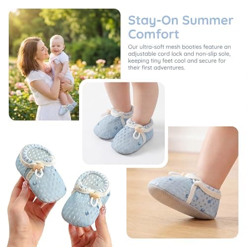 HOVELL Baby Booties Infant Soft Warm Sock Shoes Newborn Cotton Shoes Cute Baby Girls Boys Adjustable Boots Slipper(Blue-Mesh,6-12Months) - Thumbnail 3