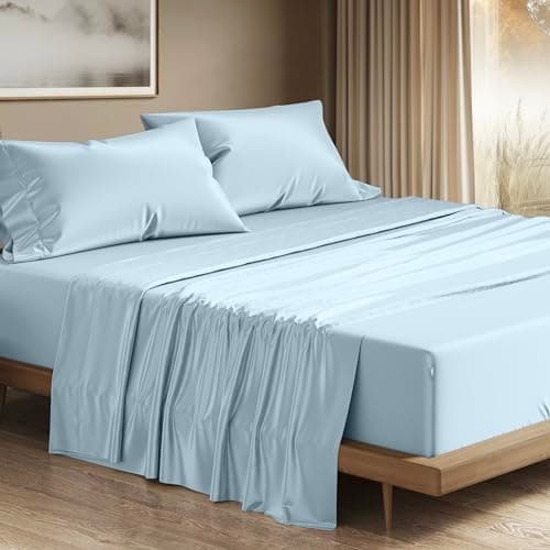 THREAD SPREAD 100% Egyptian Cotton Sheets California King Size - 1200 Series Plush Collection Cal King Size Sheets Set, 4 PC Luxury Bedsheet (Light Blue), Soft, Cooling, 17" Deep Pocket Bedsheet Set - Image 1