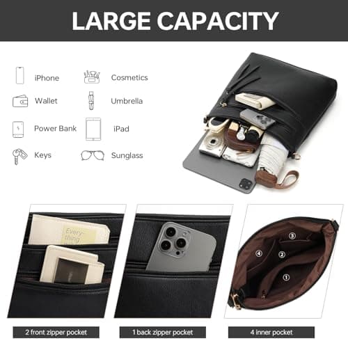 GEMIU Crossbody Purses for Women Multi Pocket Crossbody Bags for Women Medium Crossbody Bag Large Strap Black - Thumbnail 3