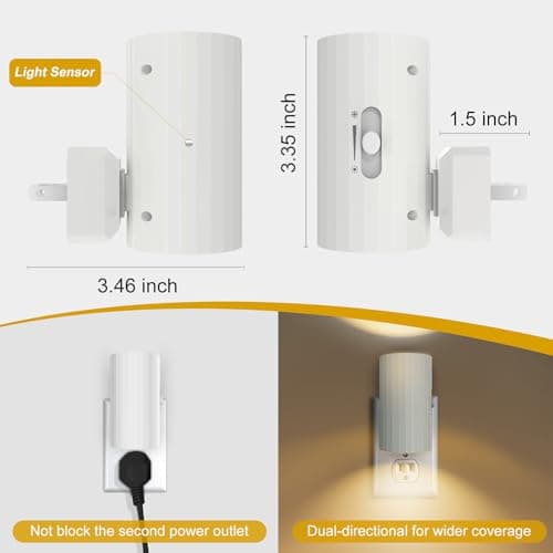 WSKVEZZA Night Light, Led Night Lights Plug into Wall, Sensor Dusk to Dawn, 0-100 LM Dimmable Night Lights, 3000K Soft White for Bathroom Bedroom Kitchen Toilet Hallway Stairway, 2 Pack - Thumbnail 5