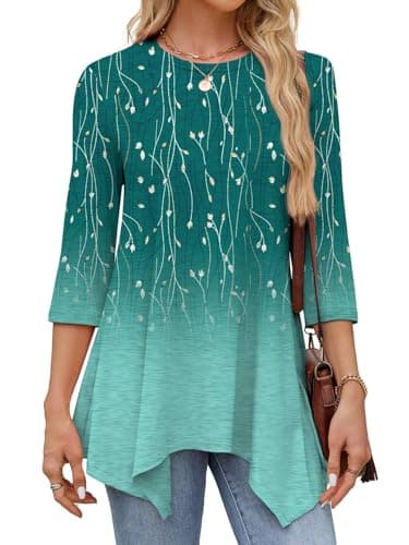 JUSTFASHIONNOW Women's Fall Tops 3/4 Sleeve Dressy Casual Plus Size Tunic Tops to Wear with Leggings Maternity Floral Shirts Loose Blouses（Gradient green，X-Large - Thumbnail 4