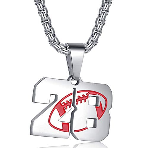 Rehoboth American Football Rugby Jersey Number 28 Pendant Necklace for Women Men 24 (22+2) Inch Adjustable Stainless Steel Chain - Image 1