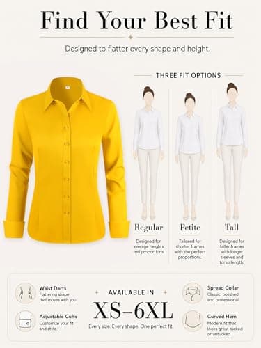 BBIBBI Button Down Shirts for Women Shirt Blouse Long Sleeve Up Womens Work Tops Blouses Outfits Office Business Casual Golden Yellow Size XL - Thumbnail 5