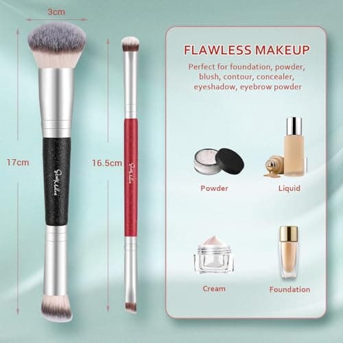 Makeup Brushes Dual-ended Foundation Brush - START MAKERS 2-in-1 Concealer Brush Face Eyebrow Eyeshadow Brush for Liquid, Powder, Buffing, Blending, Contouring Foundation Make Up Brushes(2Pcs) - Thumbnail 5