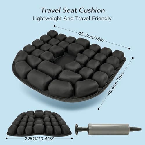 RUIERS Travel Seat Cushion, 3D Air Inflatable Pressure Relief Cushion for Hemorrhoid and Tailbone Pain Relief, Optimal Support for Long Sitting in Car, Air Travel, Office Chairs, Home Living - Thumbnail 2