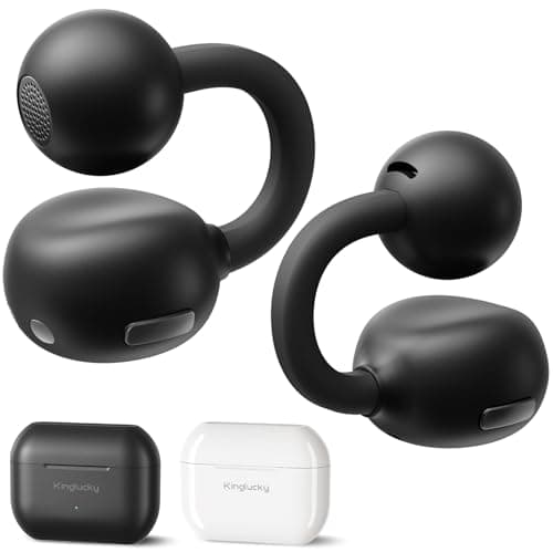 Kinglucky Open Ear Earbuds, Upgrade Ultra-Light Clip On Ear Buds for Small Ears,Comfort Secure Fit, Dual-Magnet Drivers for Clear Sound,Bluetooth 6.0,ENC Clear Calls,50H, IPX6 Headphones with Button