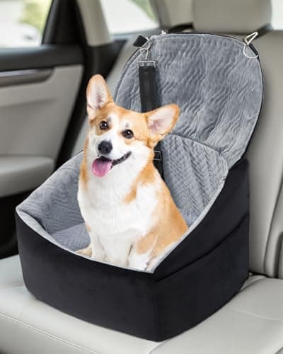 NUPIDA Dog Car Seat for Small Dogs, Dog Booster Seat with Extendable Backrest, Pet Car Seats up to 30 lbs, Washable Removable Cover Travel Bed with Storage Pockets and 2 Safety Leashes, Black&Grey - Thumbnail 4