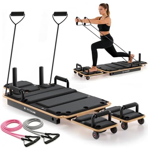 X-HOBON Pilates Board, Portable Pilates Reformer Board for Home, Full-Body Sliding Workout Board with Resistance Bands & Handles, Space-Saving, Up to 350 lbs