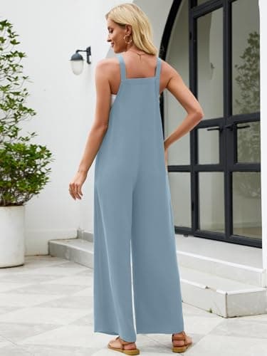 Heymoments Overalls Jumpsuits Rompers for Women Blue Gray X-Large Casual Maternity Winter Fall Comfy Ladies Loose Fit Dressy Wide Leg One Piece Sleeveless Grils Long Bib Baggy Pants with Pockets - Thumbnail 4