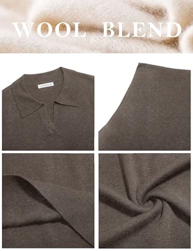 LaGracia Short Sleeve Sweaters for Women Business Casual Collared Cropped Polo Sweaters Lightweight Wool Blend Crop Tops Spring Summer Outfits Brown XL - Thumbnail 6