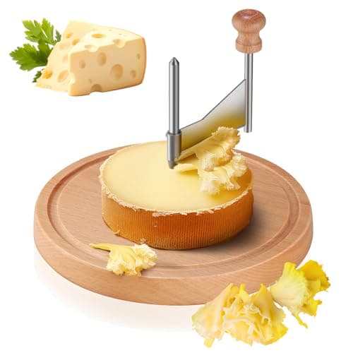 MISTOD Cheese Curler Wheel Butter Wheel with Sharp Blade Wood Base for i.a. Tête de Moine & Chocolate, Suitable for Restaurants, Cafes, and Dessert Shops, Home - Image 1