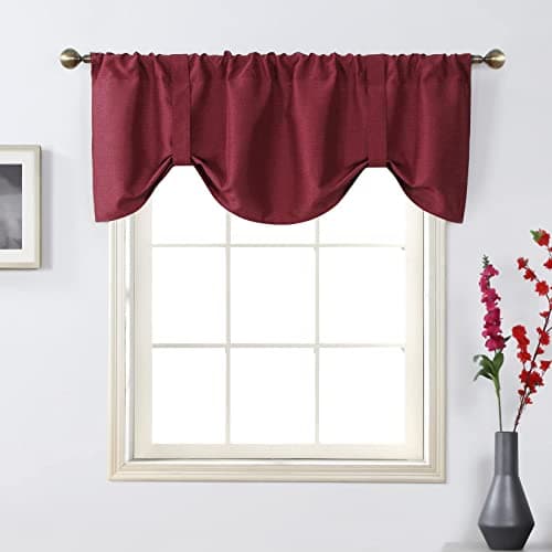 Home Queen Tie Up Curtain Valance Window Treatment for Living Room,Adjustable Balloon Rod Pocket Drape Valence,Set of 1,54 X 20 Inch,Burgundy (Cranberry Red) - Image 1