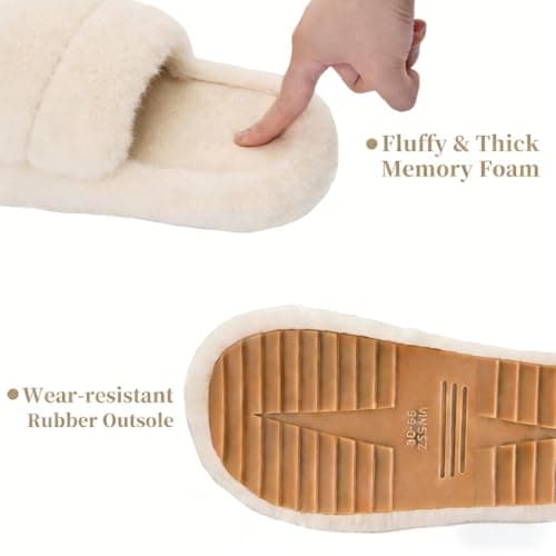 PXPUIQ House Slippers for Women - Fuzzy Slippers with Plush Faux Fur Lining, Memory Foam Cushioned Insole, Open-Toe Design, Slip-Resistant Sole, Washable, Pull-On Closure, Faux Fur Upper, Flat Heel - Thumbnail 4