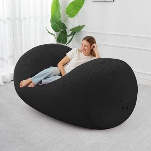HABUTWAY Bean Bag Chair, 5FT Large Bean Bag Chair with Removable Cover, Comfy Beanbag Chair with Memory Foam Filling, Bean Bag Sofa for Living Room Bedroom Reading Room, Black - Thumbnail 3