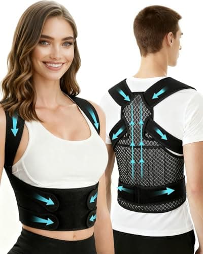 hyentech Posture Corrector for Women and Men, Breathable Full Back Straightener for Improving Hunchback Posture, Adjustable Back Support Brace for Upper and Lower Back Pain Relief, Size M
