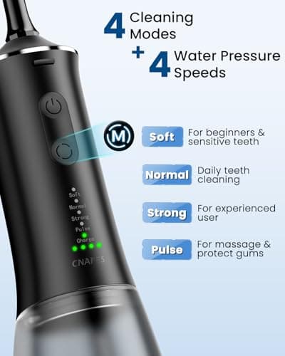 CNAPES U-Shaped Water Flosser Cordless for Teeth- 4 Nozzles for 360° Deep Cleaning in 1 Pass, 350ML Large Tank, 16 Pressure Modes, 30-Day, Rechargeable Water Dental Picks for Travel/Braces, Waterproof - Thumbnail 5