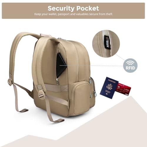 Swissdigital Design Backpack for Women, 15.6 inch Laptop College Khaki Medium Simple Modern Backpacks for School with USB Charging Port for Womens Girls | SD1711-75 - Thumbnail 5