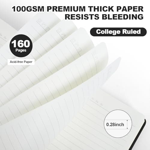 SUQJOY Lined Journal Notebooks for Writing, 100 GSM Thick Paper, 1 Pack Hardcover Notebooks, A5 College Ruled Notebook, Journaling Notebook for School/Travel/Office (Black- 1 Pack) - Thumbnail 3