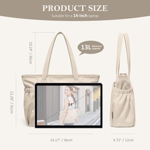 GOLF QUALITY Tote Bag for Women, Work Bags with Zipper Computer Laptop Handbag with Compartments for Travel, Daily,Fit 14Inch,Apricot - Thumbnail 5