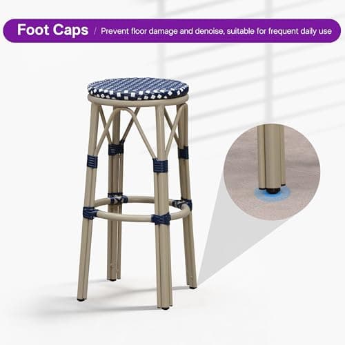 PURPLE LEAF Outdoor Bar Stool Rattan 2-Pack Champagne Finish Bar Stools - Thumbnail 5