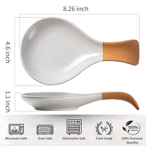 Caigmo Spoon Rest for Stove Top, Heat Resistant Ceramic Utensil Rest for Kitchen Countertop, Coffee Spoon Holder, Dishwasher Safe, White & Terracotta - Thumbnail 4