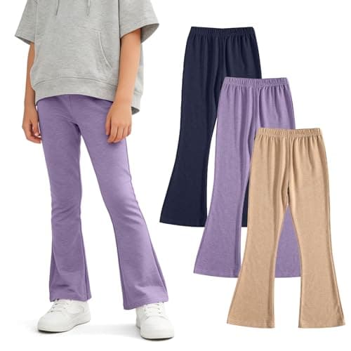 3 Pack Girl Leggings High Waisted Flare Pants Bell Bottoms Suitable for Yoga Leisure Sports School Uniforms Travel 4-13 Years