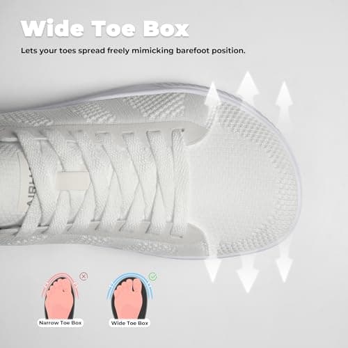 AIRHAS Womens Wide Toe Box Barefoot Shoes Zero Drop Fashion Sneakers for Women Walking Casual Minimalist Shoes(White,7.5) - Thumbnail 3