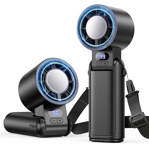 Deyhoc Portable Handheld Turbo Fan, 1-199 Speed Adjustable with LED Display, High-Power Motor, Rechargeable Battery, 4 IN 1 Pocket Design Mini Fans for Indoor/Outdoor/Travel/Work, Black - Image 1