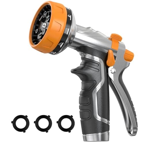 Garden Hose Nozzle, Heavy Duty Metal Water Hose Nozzle with 8 Adjustable Spray Patterns, High Pressure Hand Sprayer with Flow Control for for Garden Watering, Car & Pet Washing - Image 1