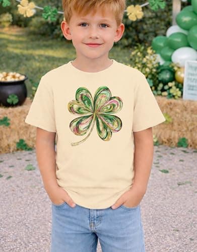 SANIXJOO Toddler Girls Boys St. Patrick Day Outfits Kids Baby Clover Graphic Summer Tee Tops Short Sleeve Casual Clothes(Apricot,4-5T) - Thumbnail 4
