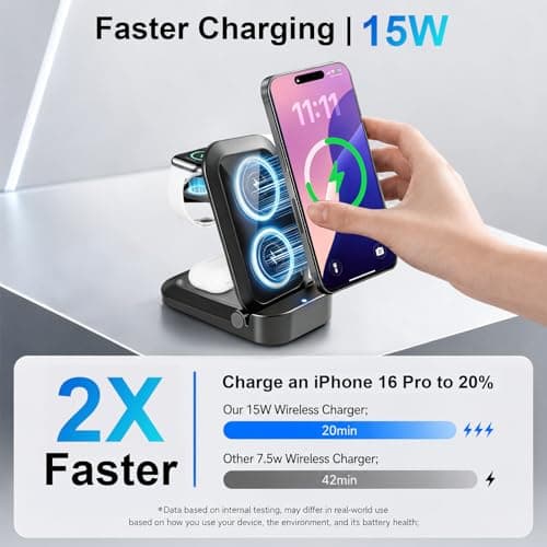 3 in 1 Wireless Charging Station for Apple - Foldable Wireless Charger Station - Travel Charger for Multiple Devices for iPhone 17 16 15 14 13 12 Pro Max Plus, Apple Watch, AirPods(Black) - Thumbnail 6