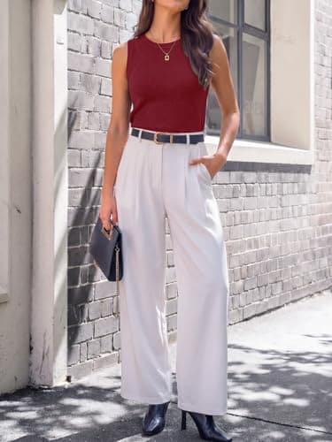 GKBK Women's Soft Cashmere Wool Blend Knit Sweater Vest Trendy Crewneck Sleeveless Tank Top for Business Casual and Old Money Fashion Red - Thumbnail 3