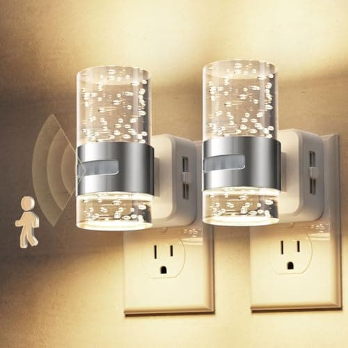 L LOHAS LED Motion Sensor Night Light,Dimmable Night Lights Plug into Wall, 2 Pack 3000K Night-Lights with 0-100 LM Adjustable, Acrylic Bubble Plug in Nightlight for Bathroom Hallway Nursery - Image 1