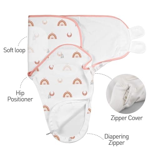 GLLQUEN BABY 3-Pack Baby Swaddle Sleep Sacks with Zipper for Newborn - Baby Swaddles 0-3 Months, Infant Swaddling Sack, Rainbow & Sun, Swaddles Blanket Wrap (Small/Medium) - Thumbnail 5