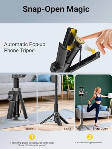 AOCHUAN Smart X3 360° Pan Rotation Gimbal Stabilizer for iPhone, Magnetic Remote Control, 3-Axis Stabilizer w/Built-in Extension Rod & One-Touch Open Tripod, Foldable Phone Gimbal for Vlogging, Travel - Thumbnail 3