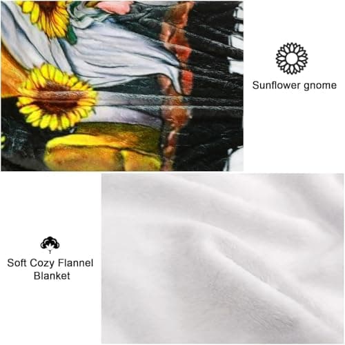 Ivarunner Spring Sunflower Gnome Throw Blanket, Gnomes Gifts for Women, Gnome Lovers, SpringSoft Lightweight Bee Flannel Blanket for Couch, Sofa, 60x50 Inches - Thumbnail 6