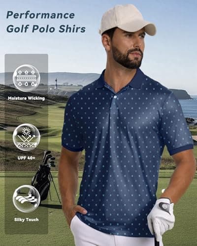 KUYIGO Men’s Golf Polo Shirt Quick Dry Breathable Moisture Wicking UPF 40+ Printed Short Sleeve Performance Shirt,L - Thumbnail 5