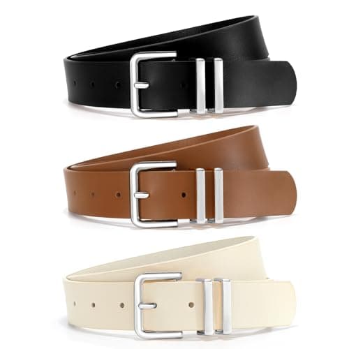 WOWOGO 3 Pack Women Leather Belt for Jeans Dresses Pants 1.3 inches Fashion Ladies Waist Belts Gold Silver Buckle - Image 1