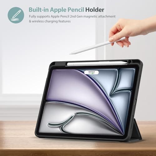 ProCase Smart Case for iPad Air 11-inch M4 (2026, 8th Gen) / M3 (2025) / M2 (2024) & 10.9 Inch iPad Air 5th (2022) & 4th (2020) – Protective Hard Back Cover with Pencil Holder - Black - Thumbnail 3
