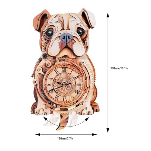 Kosmickiss Wooden Models for Adults to Build-Bulldog Clock with Swinging-3D Wooden Puzzles for Adults-Dog Mom Gifts for Women-DIY Clock Kit - Thumbnail 2