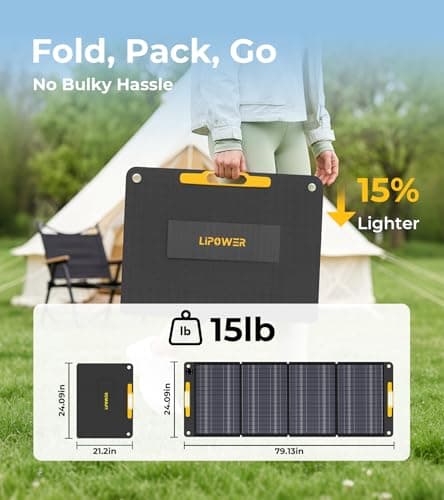 Lipower 200W Portable Solar Panel for Power Station, IP68 Waterproof, 25% High Efficiency ETFE Monocrystalline, Adjustable Kickstands, 200Watt Foldable Solar Charger for Generator,RV,Camping,Off Grid - Thumbnail 3